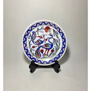 Vintage Kutahya Turkish Porcelain 4.5” Peacock Floral Trinket Dish